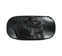 JGHHOUN Old Pirate Ship in The Sea Print Pencil Case Spacious Pen Pouch Zipper High Capacity Makeup Tools Office Supplies