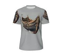 JGHHOUN Old Viking Boats Print Men Short-Sleeved T-Shirt Breathable Lightweight Summer Fashion Gym Workout Casual Wear Black