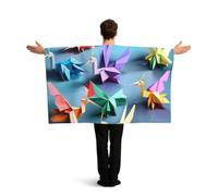 JGHHOUN Origami Multicolor Papercraft Cranes Print Patriotic Flag With Sleeves Cape Themed Costume Accessory Celebration Sport Games