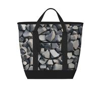 JGHHOUN Pebble Stone Pattern Print Tote Bag Large Capacity Insulated Shopping Beach Picnic Lunch Food Delivery Bags