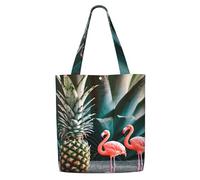 JGHHOUN Pineapple Flamingo Print Canvas Shoulder Bag Large Capacity Reusable Foldable Tote Shopping Beach Travel