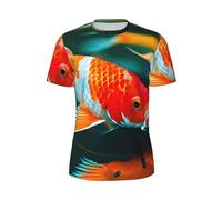 JGHHOUN Pretty Koi Fish Print Men Short-Sleeved T-Shirt Breathable Lightweight Summer Fashion Gym Workout Casual Wear Black