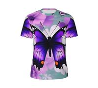 JGHHOUN Purple Butterfly Print Men Short-Sleeved T-Shirt Breathable Lightweight Summer Fashion Gym Workout Casual Wear