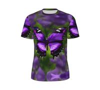 JGHHOUN Purple Butterfly Print Men Short-Sleeved T-Shirt Breathable Lightweight Summer Fashion Gym Workout Casual Wear