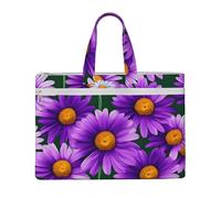 JGHHOUN Purple Daisy Print Lightweight Foldable Canvas Tote File Bag For Documents Office Supplies Work Travel