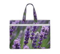 JGHHOUN Purple Lavender Floral Flowers Print Lightweight Foldable Canvas Tote File Bag For Documents Office Supplies Work Travel