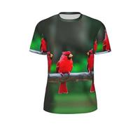 JGHHOUN Red Cute Birds Print Men Short-Sleeved T-Shirt Breathable Lightweight Summer Fashion Gym Workout Casual Wear