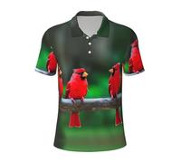 JGHHOUN Red Cute Birds Print Versatile Polo Shirts Breathable Comfortable Short Sleeve Casual Summer Apparel