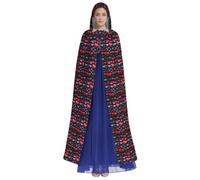 JGHHOUN Romantic Red Heart Print Hooded Cloak Cape For Adults Costume Accessory Carnival Cosplay Vampire Theme Party