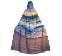 JGHHOUN Serene Seaside Sunset Print 190cm Hooded Carnival Themed Cloak Unisex Robe For Cosplay Masquerade Wedding Party