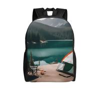 JGHHOUN Serenity Lake Camping Print Double Shoulder Backpack Lightweight Unisex Bag Travel Rucksack Outdoor Camping