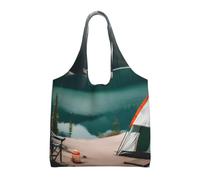JGHHOUN Serenity Lake Camping Print Extra-Large Canvas Tote Bag Unisex Lightweight Eco-Friendly Shopping Daily Use Gym