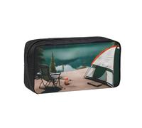JGHHOUN Serenity Lake Camping Print Men Women Large-Capacity Pen Case Stationery Organizer Pouch for Office Home Work