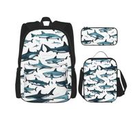 JGHHOUN Shark Pattern With Various Gestures Print Teenagers Set 3 In 1 Bookbags Lightweight Adjustable Shoulder Strap School Trips