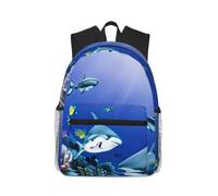 JGHHOUN Shark Swimming Under The Sea Print Casual Backpack Lightweight Comfort Dual Shoulder Bag For Travel Hiking Outdoor