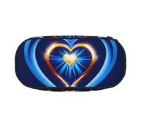 JGHHOUN Sky Blue Heart Print Pencil Case Spacious Pen Pouch Zipper High Capacity Makeup Tools Office Supplies