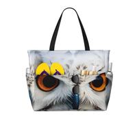 JGHHOUN Snowy Owl Eyes Print Lightweight Beach Travel Bag Women Men Foldable Tote For Vacation Weekend Camping