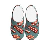 JGHHOUN Streaky Bacon Pattern Print Flannel Slippers Anti-Pilling Indoor Outdoor TPR Non-Slip Sole Soft Home Footwearish
