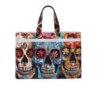 JGHHOUN Sugar Skulls Print Lightweight Foldable Canvas Tote File Bag For Documents Office Supplies Work Travel