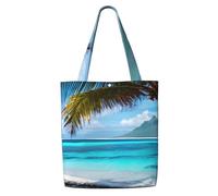 JGHHOUN Tahiti Beach Print Canvas Shoulder Bag Large Capacity Reusable Foldable Tote Shopping Beach Travel