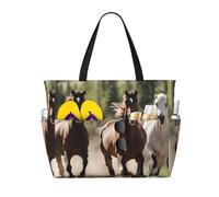 JGHHOUN Three Running Horses Print Lightweight Beach Travel Bag Women Men Foldable Tote For Vacation Weekend Camping