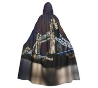 JGHHOUN Tower Bridge In London Print Unisex Halloween Hooded Cloak 185cm | Carnival Cosplay Casual Capes Vampire Themed Costume Robe Holiday Versatile