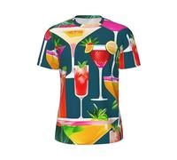 JGHHOUN Tropical Cocktail Print Men Short-Sleeved T-Shirt Breathable Lightweight Summer Fashion Gym Workout Casual Wear Black