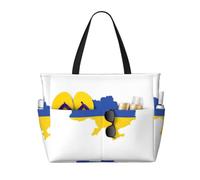 JGHHOUN Ukraine Flag Map Print Lightweight Beach Travel Bag Women Men Foldable Tote For Vacation Weekend Camping