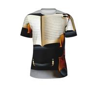 JGHHOUN Violin and Book Print Men Short-Sleeved T-Shirt Breathable Lightweight Summer Fashion Gym Workout Casual Wear Black