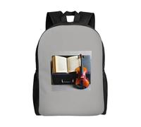 JGHHOUN Violin And Book Print Stylish Waterproof Backpack Unisex Daily Work Travel Hiking Outdoor Camping Gym