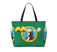 JGHHOUN Washington Flag Print Lightweight Beach Travel Bag Women Men Foldable Tote For Vacation Weekend Camping