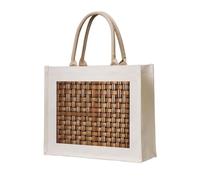 JGHHOUN Wicker Woven Grid Print Women Men Tote Bag Reusable Shopping Beach Travel Canvas Lightweight Everyday