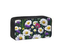 JGHHOUN Wild Flowers and Cornflowers Daisies Print Men Women Large-Capacity Pen Case Stationery Organizer Pouch for Office Home Work