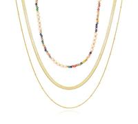 JGHIFLYE Boho Necklaces Stack For Women,Gold Plated Stainless Steels Simple Layered Choker Necklaces For Women,Stackable Multilayer Handmade Shell Colorful Beads Snake Link Chain Necklaces Set Jewelry