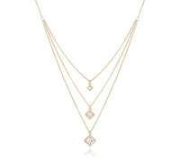 JGHIFLYE Dainty Women Triple Layered Square Halo Zircon Pendant Necklace | Three-layer stacked design with gradient-size square halo zircon pendants Adjustable layering effect,for daily wear