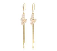 JGHIFLYE Elegant Chandelier Fringe Drop Dangle Earrings for Women, Long Gold Rhinestone CZ Crystal Link Chain Tassel Earrings for Wedding Bride Prom
