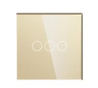 JGHITROME Touch Light Switch,Glass Panel Wall Light Switch, Standard Switches 1/2/3Gang 1Way 2Way White Crystal Glass Touch Light Switch Intermediate Stair Switch(3 Gang 1 Way Gold)