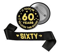 JGIIIJLP 60th Birthday Decorations Men Women - 2 Pcs Sixty Sash Set | It Took Me 60 Years to Look This Good Pin Badge Black Gold Party Supplies Gift for 60 Year Old Birthday Party Accessories