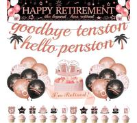 JGIIIJLP Retirement Decorations Banner Rose Gold - 32 Pcs Balloons, Banners, Cake Toppers, Retired Sash, Pull Flag - Black Gold, Pink - Boys - Retirement Party Pack
