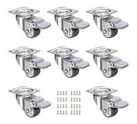 JGJC 8 Pack 1-inch Low Profile Caster Wheels Soft Rubber Swivel Casters Small & Silent With 360 Degree Top Plate 100 lbs Capacity for 4pcs, Screws Included (8 with Brakes)