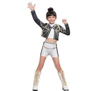 JGJOAIJ Girls Demon Hunter Halloween Costume Cosplay Party Carnival Outfit Rumi Mira Zoey Role Play Uniform Full Set for Kids (Black, 4-5 Years)