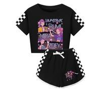 JGJOAIJ Girls Summer Tracksuit 2 Piece Outfits Demon Hunters Kids T Shirts and Shorts Rumi Zoey Mira Clothing Sets (Black, 12-13 Years)