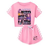 JGJOAIJ Girls Summer Tracksuit 2 Piece Outfits Demon Hunters Kids T Shirts and Shorts Rumi Zoey Mira Clothing Sets (Pink, 12-13 Years)
