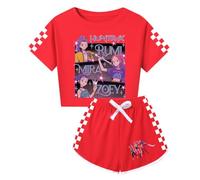 JGJOAIJ Girls Summer Tracksuit 2 Piece Outfits Demon Hunters Kids T Shirts and Shorts Rumi Zoey Mira Clothing Sets (Red, 11-12 Years)