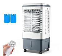 JGJSQYY 20L Air Cooler, 3-in-1 80W Evaporative Coolers Cooling Fan Humidifier with 3 Speeds, 120° Oscillation, Remote, 7.5H Timer, LED Display & 2 Ice Packs, Mobile Air Conditioners for Home Bedroom