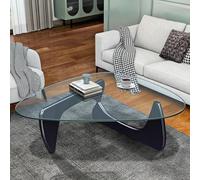 JGJSQYY Mid-Century Modern Coffee Table, Triangle Glass Coffee Table with Triangular Solid Wood Base & Thickened Tempered Glass Tabletop Modern Sofa Side Table Retro Oval Coffee Tables for Home
