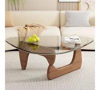 JGJSQYY Mid-Century Modern Coffee Table, Triangle Glass Coffee Table with Triangular Solid Wood Base & Thickened Tempered Glass Tabletop Modern Sofa Side Table Retro Oval Coffee Tables for Home