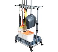 JGLDG Stainless Steel Mop and Broom Holder with Wheels - Keep Your Cleaning Tools Organized! (M2)