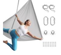 JGMS Yogatuch Professional Set - 500 x 200 cm Breathable Cloth for Yoga in the Air, Yoga Swing, Non-Slip, High Load Capacity (up to 300 kg) - Includes Carabiner and Storage Bag (Grey)