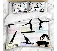 JGTQ Bedding Double Duvet Set Gymnastics silhouettes Printed Bedding Sets Adult Quilt Covers With Zipper Closure With 2 Pillowcases, Soft Easy Care Microfiber 200x200cm